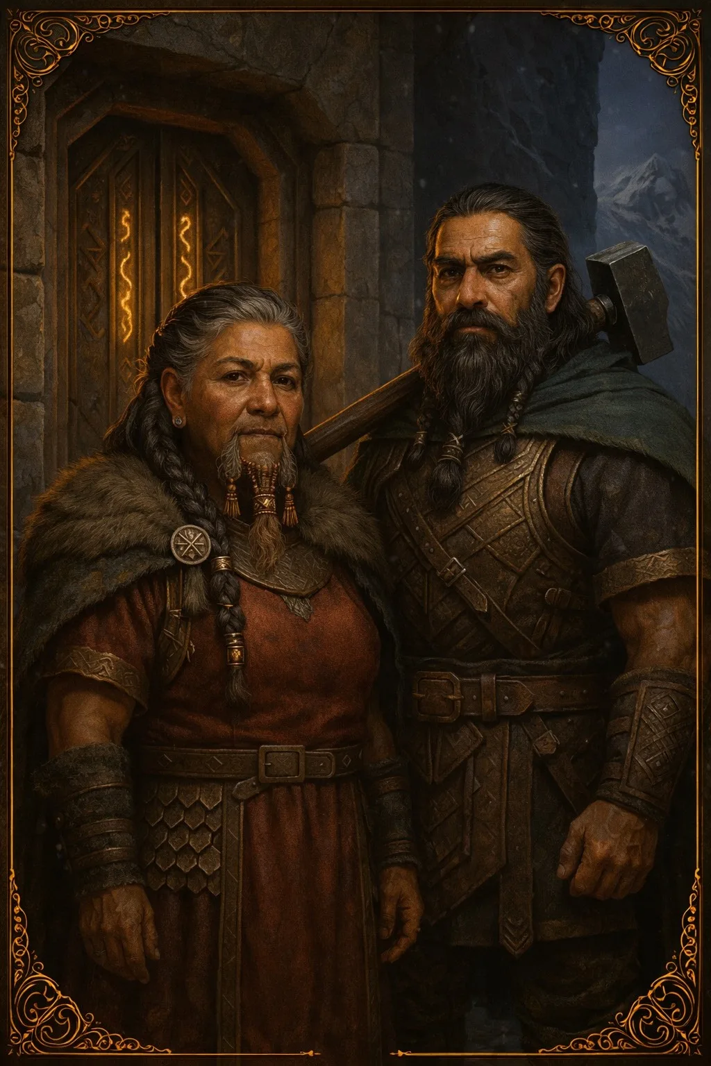 Barazûn, a compact and powerfully built sapient people distinguished by dense musculature, mineral-toned physical features, extended longevity, and social systems designed for continuity across generations