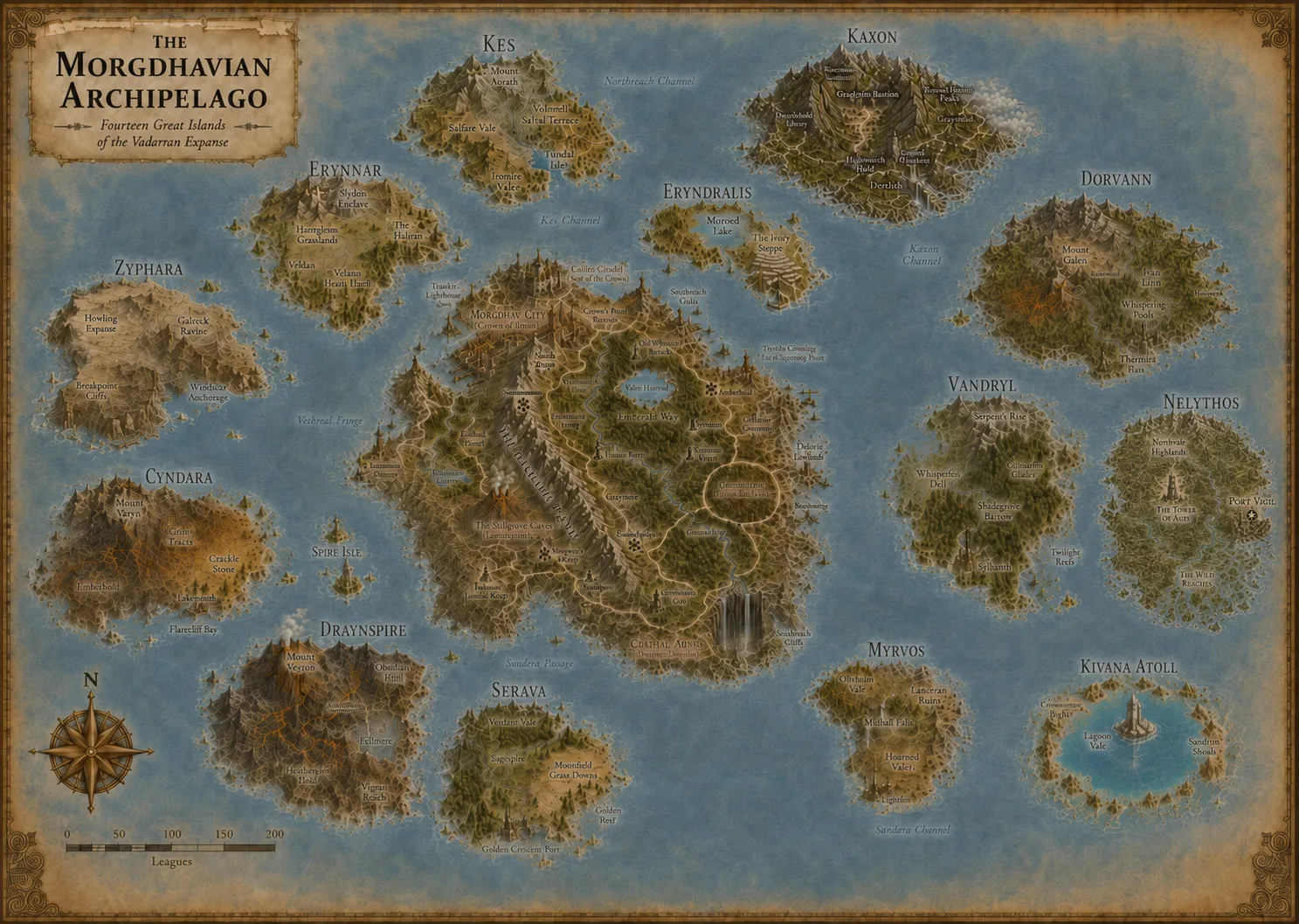 Chart of the fourteen great islands of the Morgdhavian Archipelago